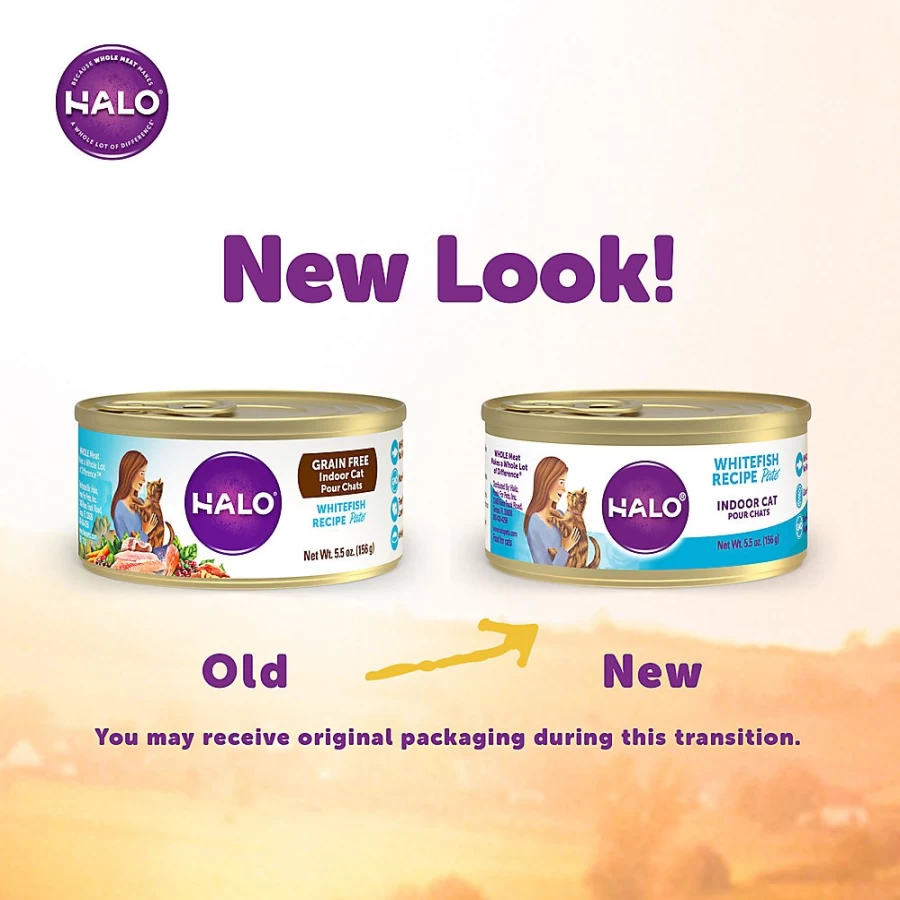PetSmart HALO Grain-Free Indoor Cat Food Pate - Natural Whitefish Recipe for Healthy Digestion