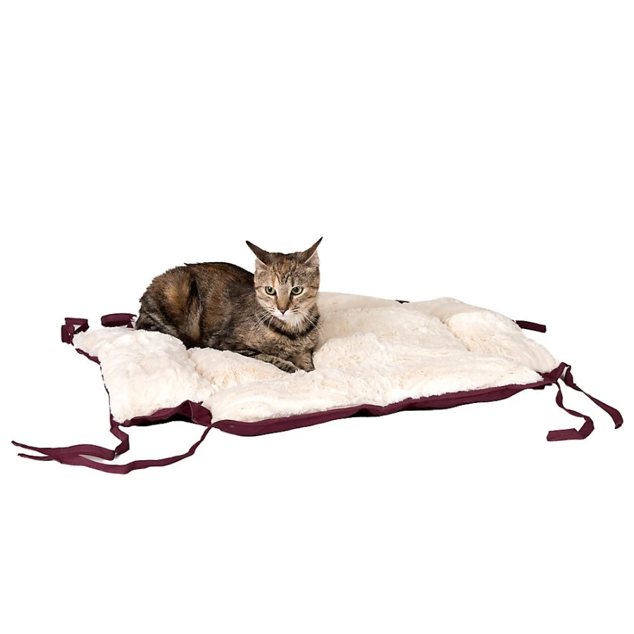 PetSmart Convertible Square Cat Bed in Burgundy and Ivory - Flat or Raised Pet Sleeping Mat