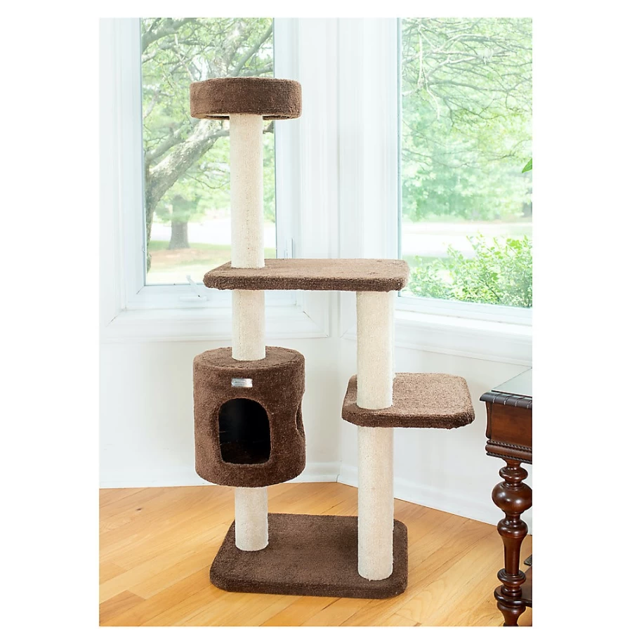 PetSmart Armarkat 54-inch Tall Cat Tree with Real Wood and Plush Carpet in Coffee Brown - Premium Cat Climbing Furniture for Indoor Cats