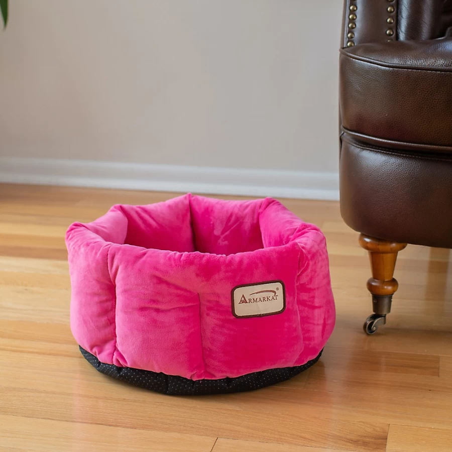 PetSmart Armarkat Velvet Plush Cat Bed - Soft Hot Pink Cuddler for Cozy Kitty Naps