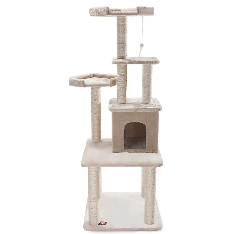 PetSmart Majestic 64-Inch Tall Cat Tree with Casita & Perches, Tan Pet Furniture for Climbing & Scratching