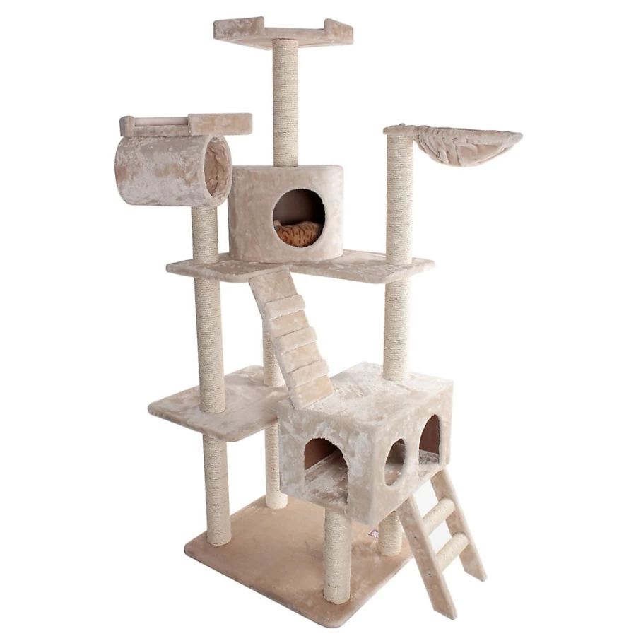 PetSmart Majestic 73-inch Casita Cat Tree for Large Cats - Beige Tall Scratching Post with Perches & Condo