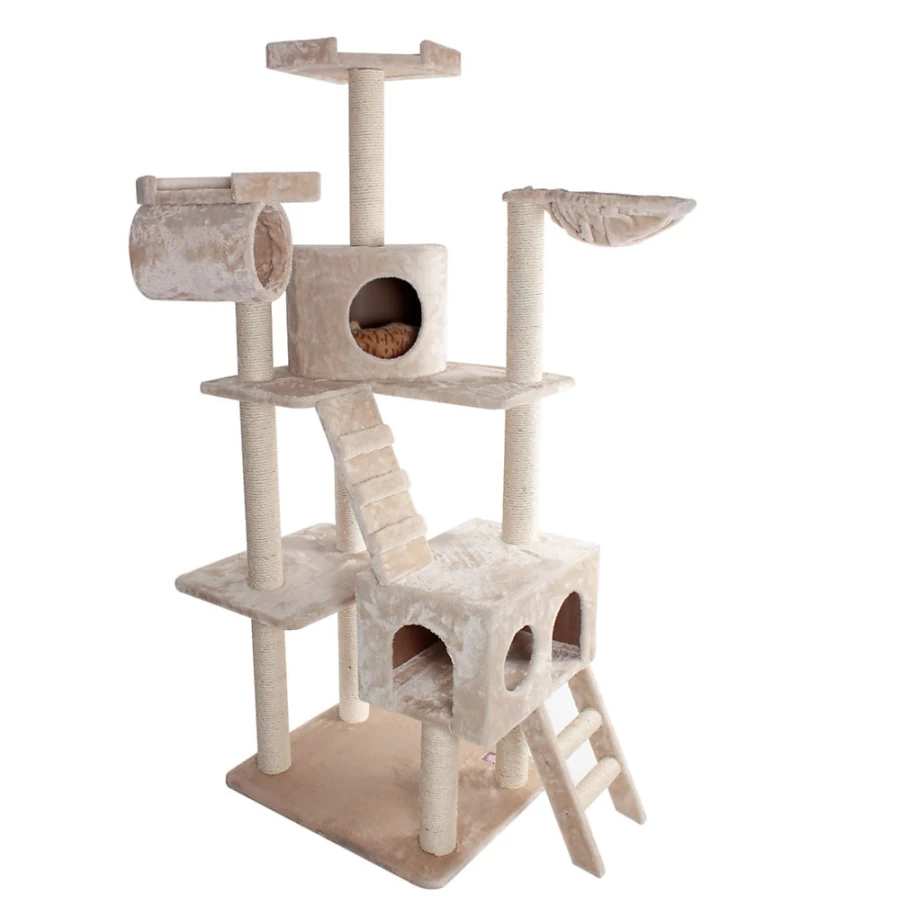 PetSmart Majestic 73-inch Casita Cat Tree for Large Cats - Beige Tall Scratching Post with Perches & Condo