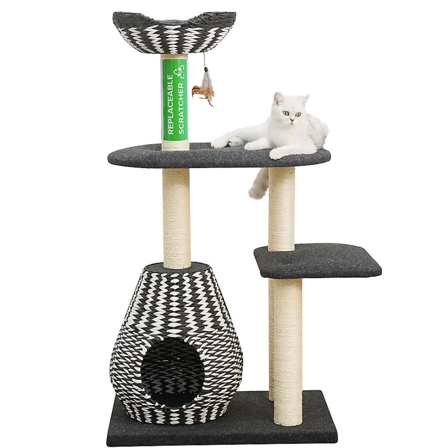 PetSmart Contemporary Cat Tree with Recyclable Paper Rope Perch, Condo & Lounger - 49-inch Black & White PetPals Design