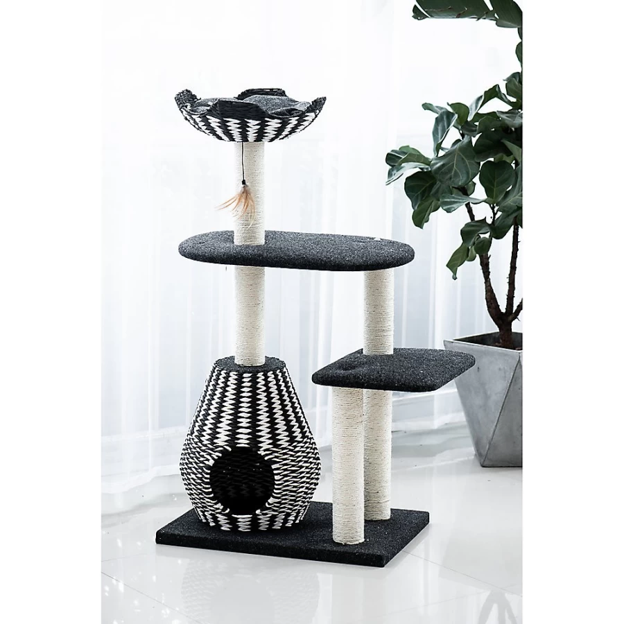 PetSmart Contemporary Cat Tree with Recyclable Paper Rope Perch, Condo & Lounger - 49-inch Black & White PetPals Design