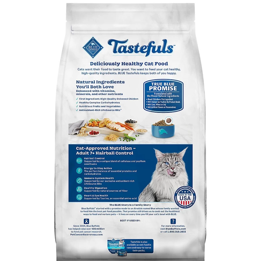 PetSmart Blue Buffalo Tastefuls Hairball Control Dry Cat Food for Adult Cats 7+ Years, Natural Chicken & Brown Rice Recipe