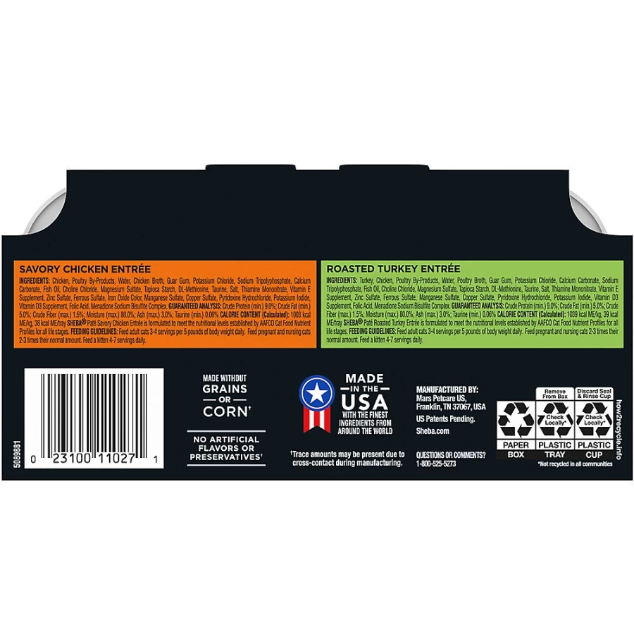 PetSmart Sheba Perfect Portions Wet Cat Food Pate - Grain-Free Adult Cat Food Trays, 12 Count Multipack