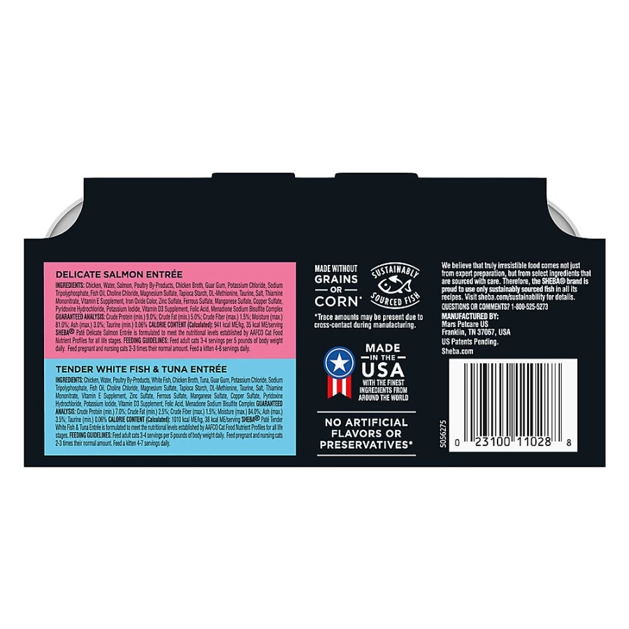 PetSmart Sheba Perfect Portions Wet Cat Food Pate - Grain-Free, Tender Paté in Delicious Sauces, 12 Count, Premium Adult Cat Meals