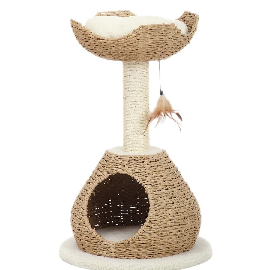 PetSmart 29-Inch Cat Tree with Sisal Scratching Post, Walk-Up Rope Condo Perch for Cats, Tan/Cream - PetPals Collection