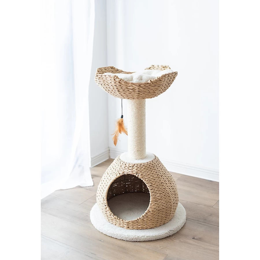 PetSmart 29-Inch Cat Tree with Sisal Scratching Post, Walk-Up Rope Condo Perch for Cats, Tan/Cream - PetPals Collection
