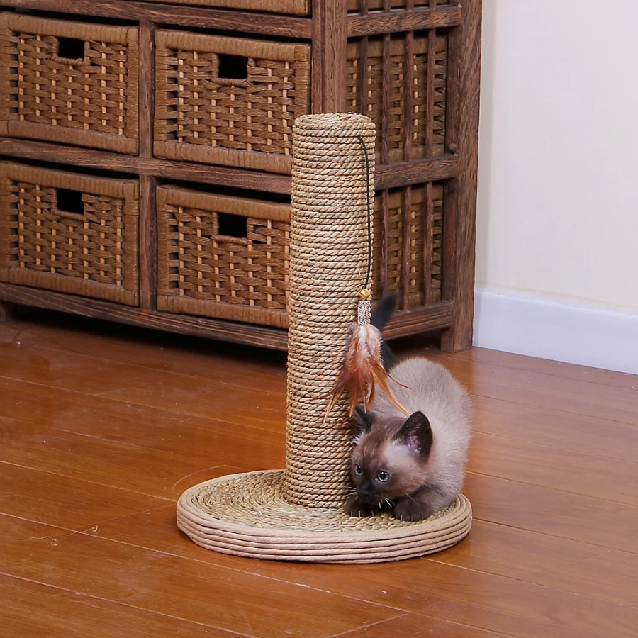 PetSmart 15-inch Cream Seagrass Cat Scratching Post for Pets - Natural Fiber Kitty Climbing Toy by PetPals