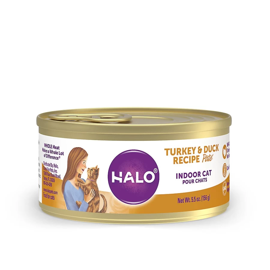 PetSmart HALO Grain Free Indoor Cat Food - Natural Turkey & Duck Recipe Pate for Healthy Digestion