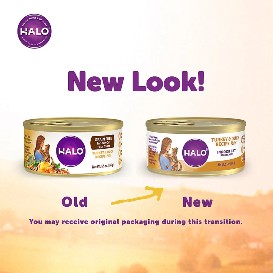 PetSmart HALO Grain Free Indoor Cat Food - Natural Turkey & Duck Recipe Pate for Healthy Digestion