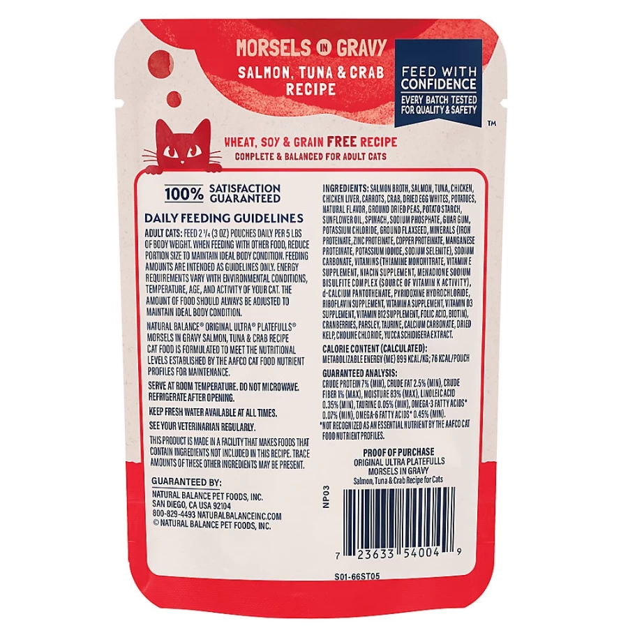 PetSmart Grain Free Natural Balance Platefulls Adult Cat Food with Salmon, Tuna & Crab - High Protein Recipe