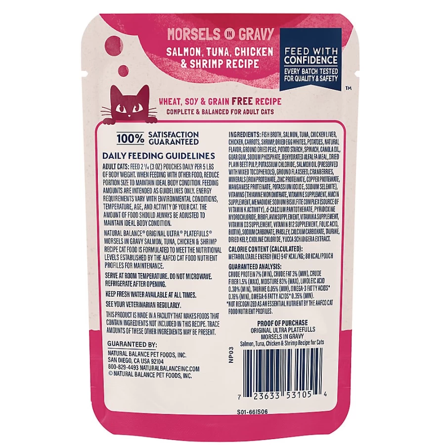 PetSmart Grain Free Natural Balance Platefulls Indoor Adult Cat Food with Salmon, Tuna, Chicken & Shrimp