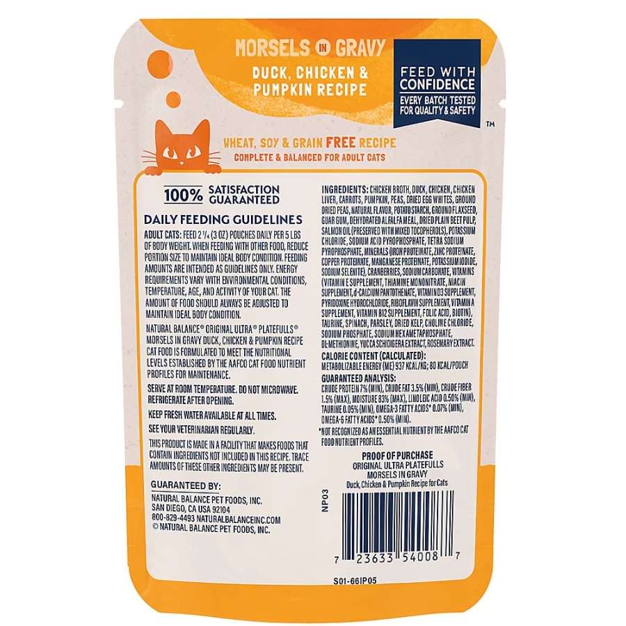 PetSmart Grain-Free Natural Balance Platefulls Indoor Adult Cat Food with Duck, Chicken & Pumpkin Recipe