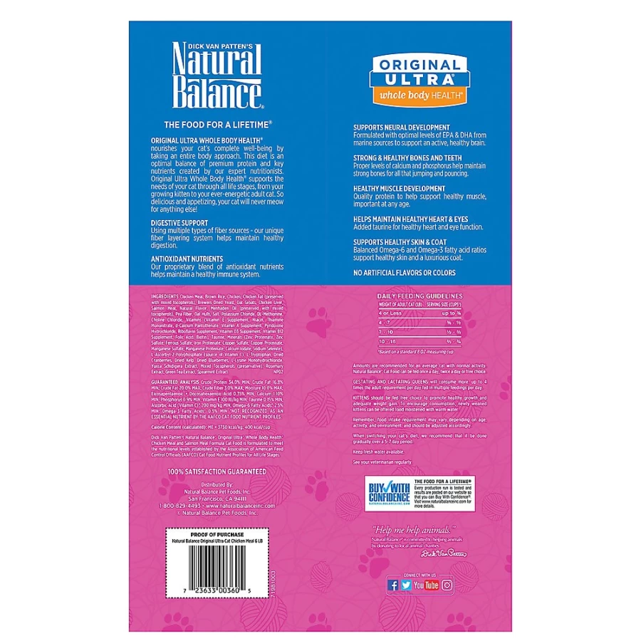 PetSmart Natural Balance Original Ultra Whole Body Health Cat Food - Gluten Free, Chicken Meal & Salmon Meal Recipe for Adult Cats