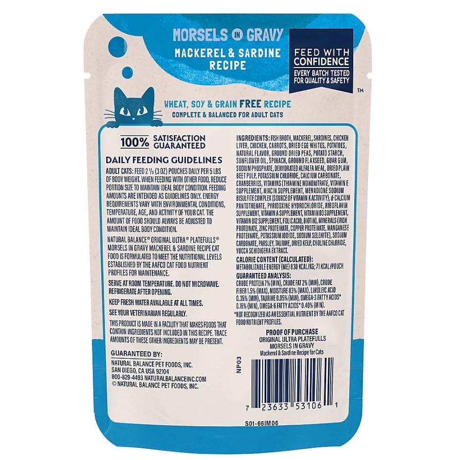 "PetSmart Grain-Free Natural Balance Platefulls Indoor Adult Cat Food with Mackerel & Sardine"