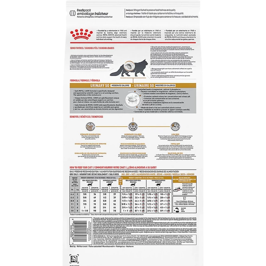 "Royal Canin Veterinary Diet Urinary SO Moderate Calorie Dry Cat Food for Adult Cats - PetSmart"