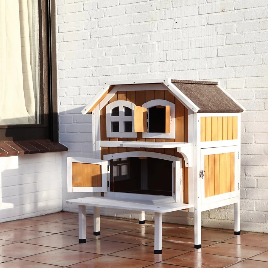 PetSmart Trixie 2-Story Cat House - Cozy Wooden Cat Cottage with Climbing Ladder for Indoor Cats