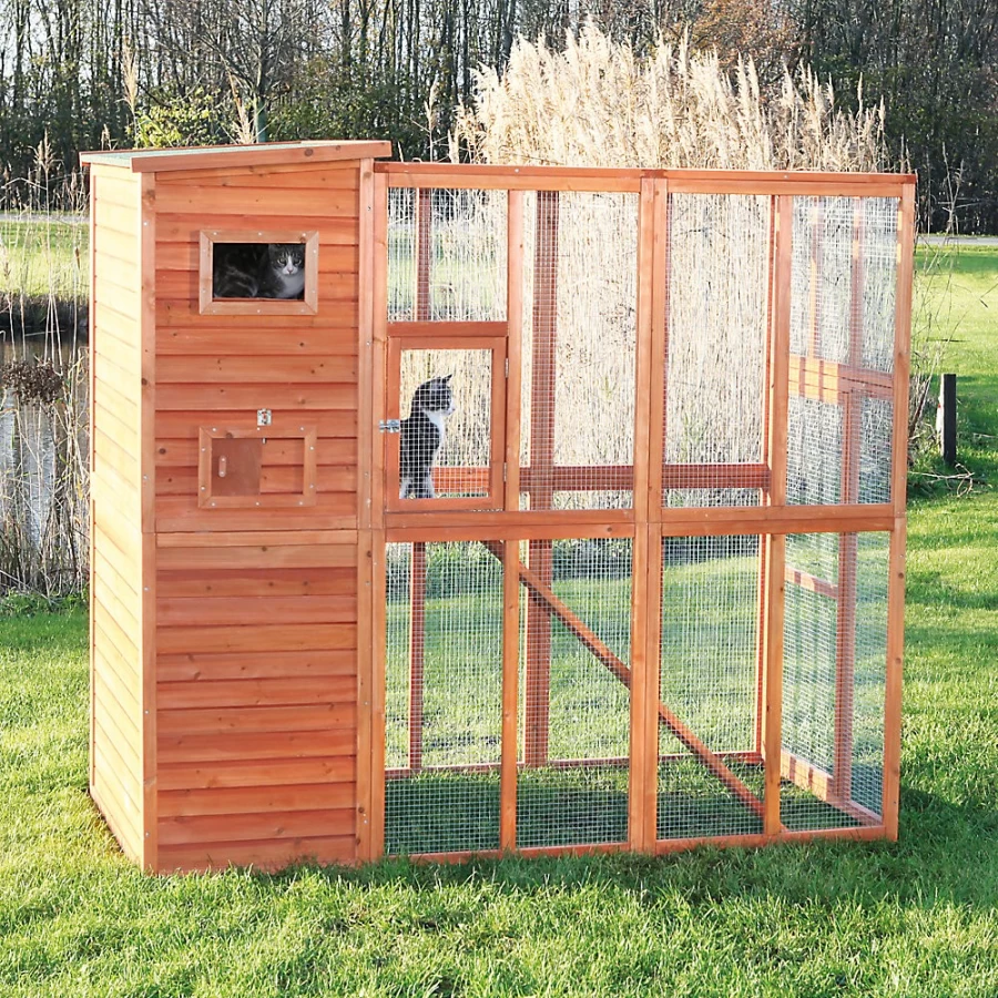 PetSmart Trixie Wooden Outdoor Cat Enclosure - Large Weatherproof Cat Run for Safe Outdoor Play