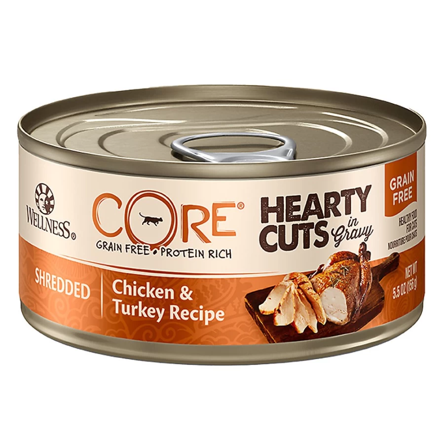 PetSmart Wellness CORE Grain-Free Adult Cat Food with Real Chicken & Turkey - Hearty Cuts for Optimal Feline Health