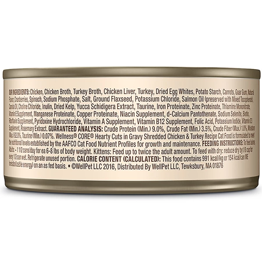 PetSmart Wellness CORE Grain-Free Adult Cat Food with Real Chicken & Turkey - Hearty Cuts for Optimal Feline Health