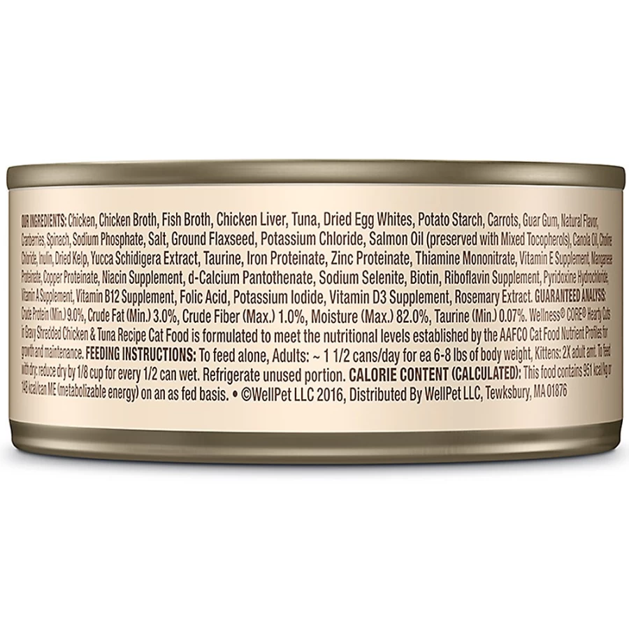 PetSmart Wellness CORE Grain-Free Adult Cat Food with Chicken & Tuna - Hearty Cuts for Optimal Feline Health