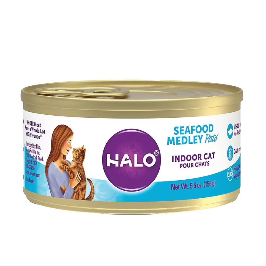 PetSmart HALO Grain-Free Indoor Cat Food - Natural Seafood Medley Pate for Healthy Digestion