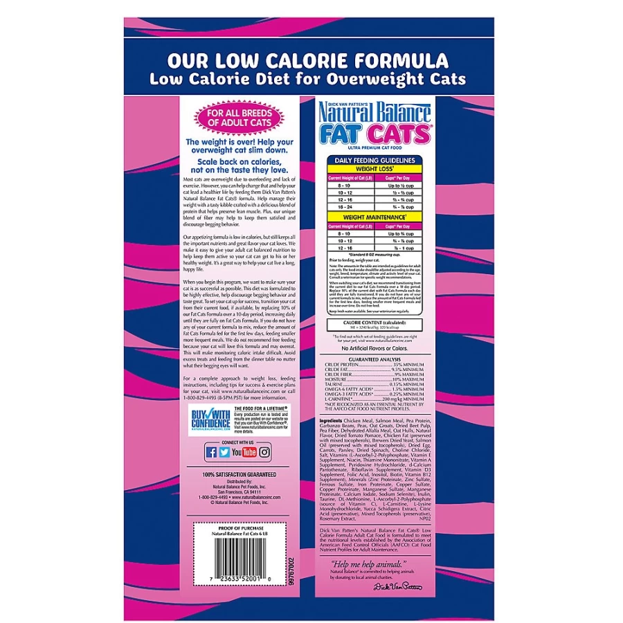 PetSmart Natural Balance Fat Cats Weight Control Adult Dry Cat Food with Chicken Meal, Salmon Meal & Garbanzo Beans