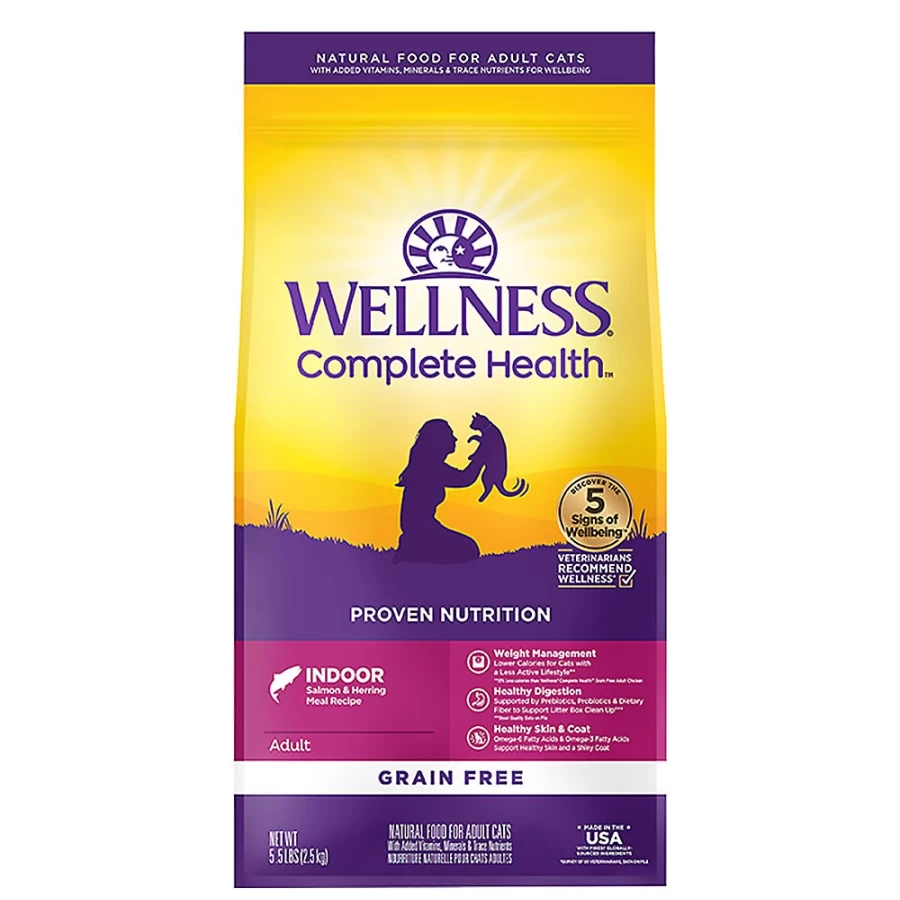 PetSmart Wellness Complete Health Grain-Free Indoor Cat Food with Salmon & Herring Meal - Natural Recipe for Adult Cats
