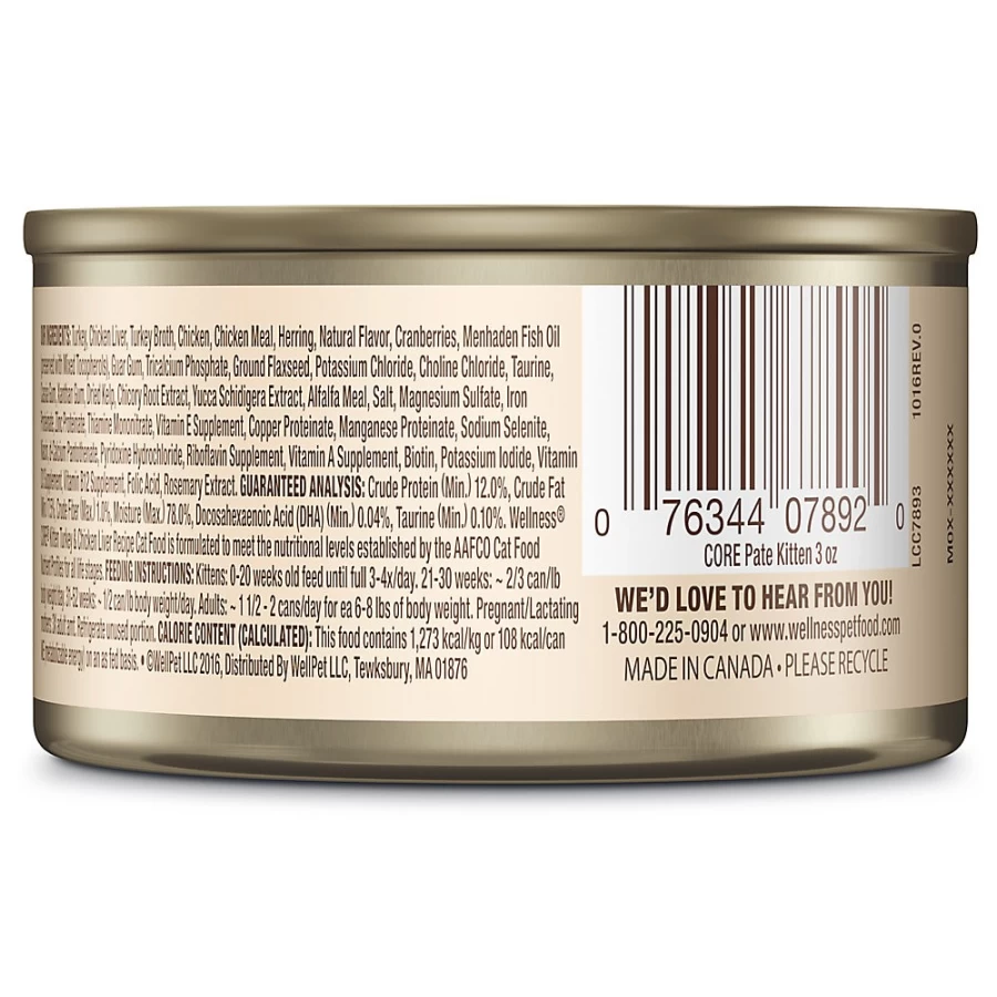 Wellness CORE Natural Grain-Free Kitten Food with Turkey & Chicken Liver Pate - Premium Kitten Nutrition by PetSmart