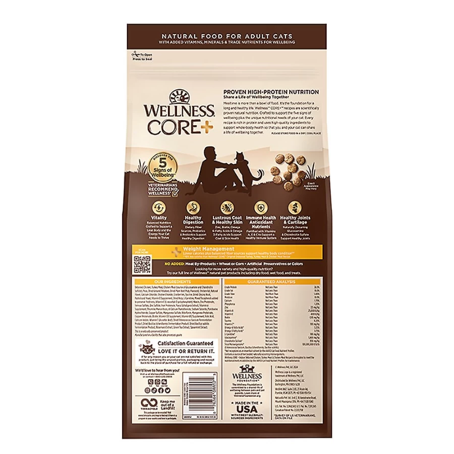 PetSmart Wellness CORE Grain-Free Indoor Adult Cat Food with Chicken & Turkey - Natural Dry Kibble for Cats