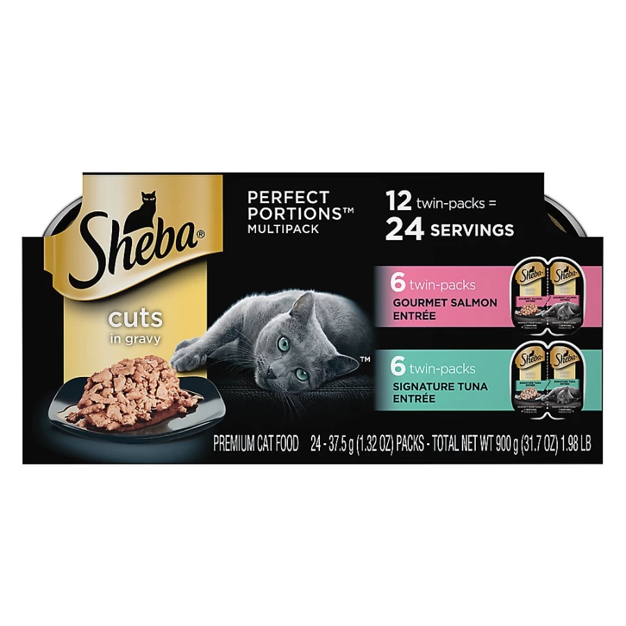 PetSmart Sheba Perfect Portions Adult Wet Cat Food - Cuts in Gravy, 12-Pack Tray, Delicious & Balanced Meal for Cats