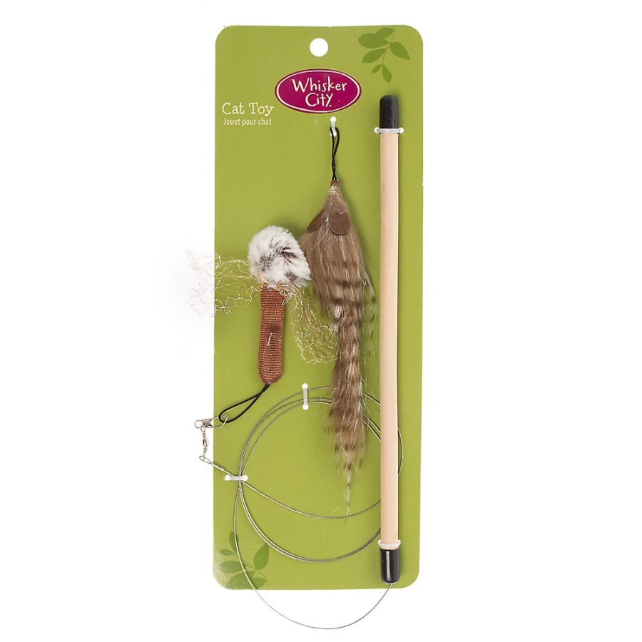 PetSmart Whisker City Interactive Wire Bug Mouse Teaser Toy for Cats – Fun Cat Teaser Wand with Feathers