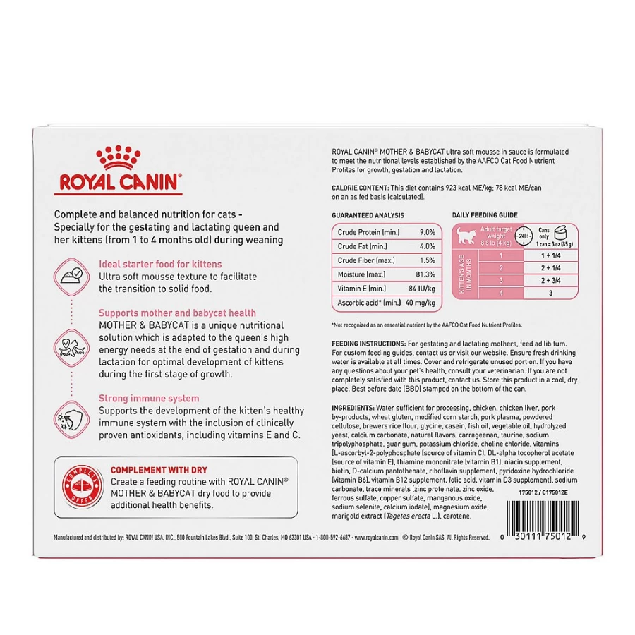 PetSmart Royal Canin Mother & Babycat Ultra Soft Mousse Wet Cat Food in Sauce - 12-Pack, High Protein Kitten & Nursing Cat Food