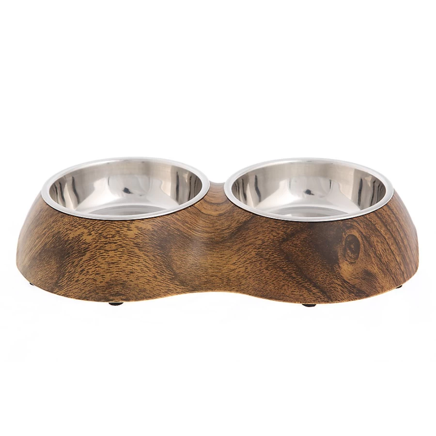 PetSmart Whisker City Double Diner Wood Cat Bowl – 0.75 Cup Capacity for Dry/Wet Food