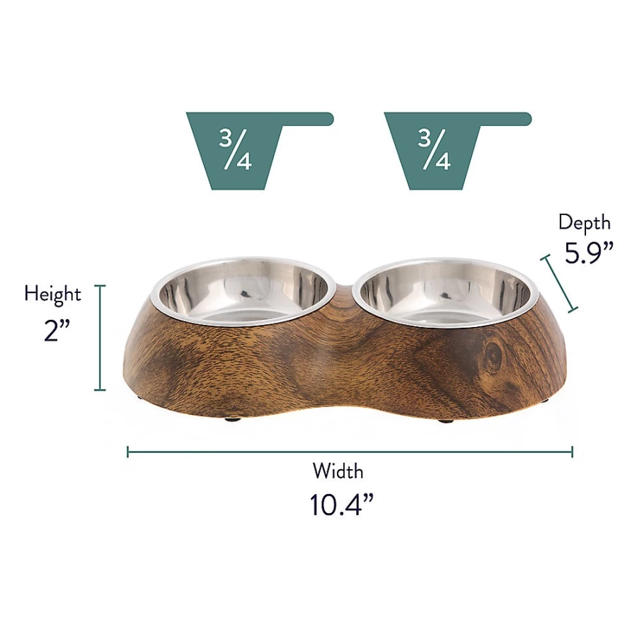 PetSmart Whisker City Double Diner Wood Cat Bowl – 0.75 Cup Capacity for Dry/Wet Food
