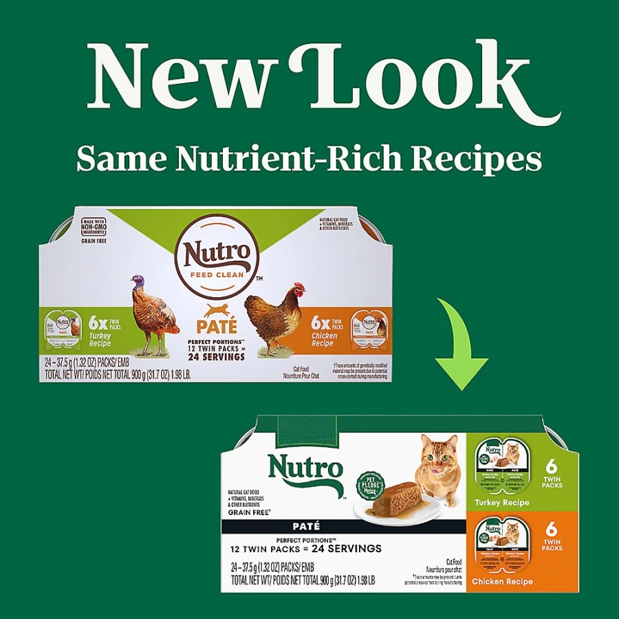 PetSmart Nutro Perfect Portions Grain-Free Wet Cat Food Pate Variety Pack - 12 Count, Adult Cat Nutrition