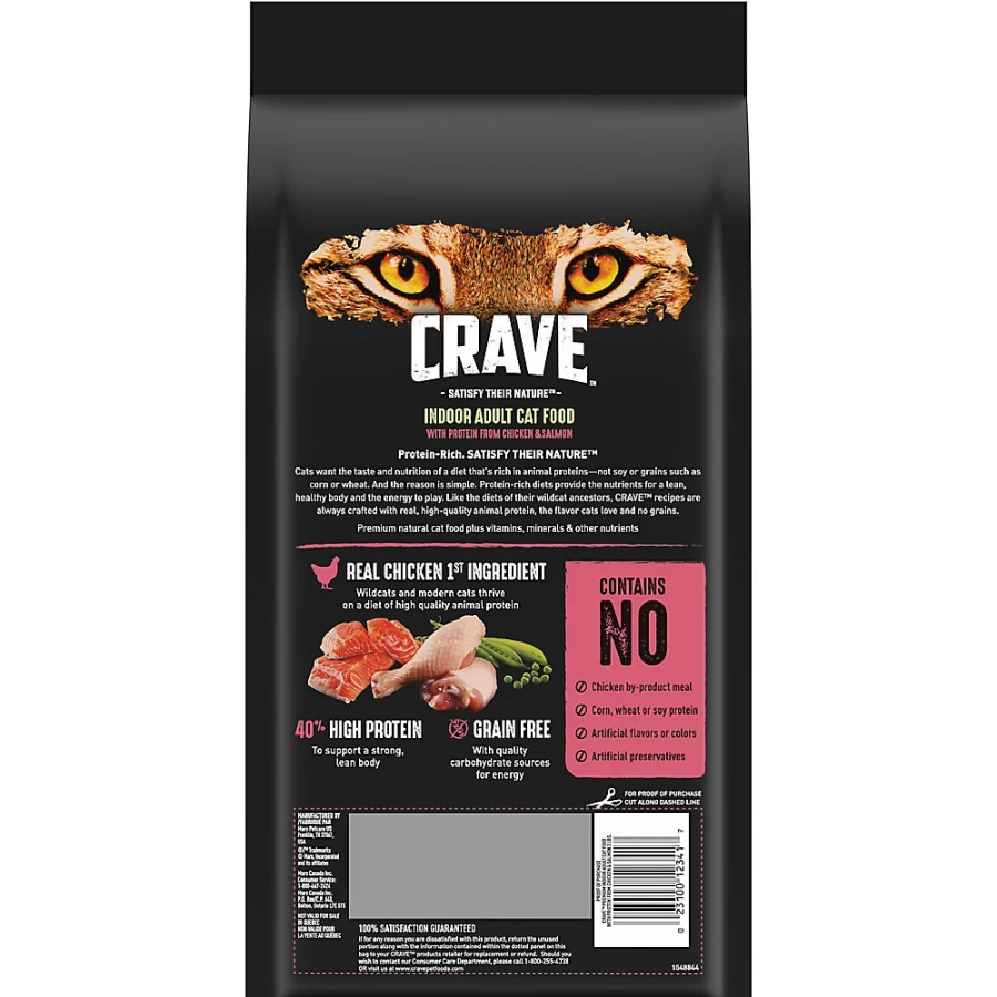 PetSmart Crave™ Grain-Free High Protein Dry Cat Food for Indoor Adults - Chicken & Salmon Recipe