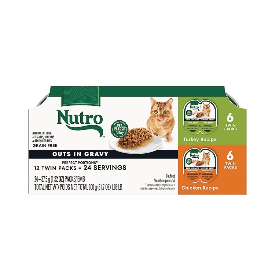 PetSmart Nutro Perfect Portions Grain-Free Wet Cat Food Variety Pack - Cuts in Gravy, 12 Count, Adult Cat Meals