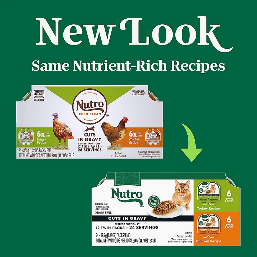 PetSmart Nutro Perfect Portions Grain-Free Wet Cat Food Variety Pack - Cuts in Gravy, 12 Count, Adult Cat Meals