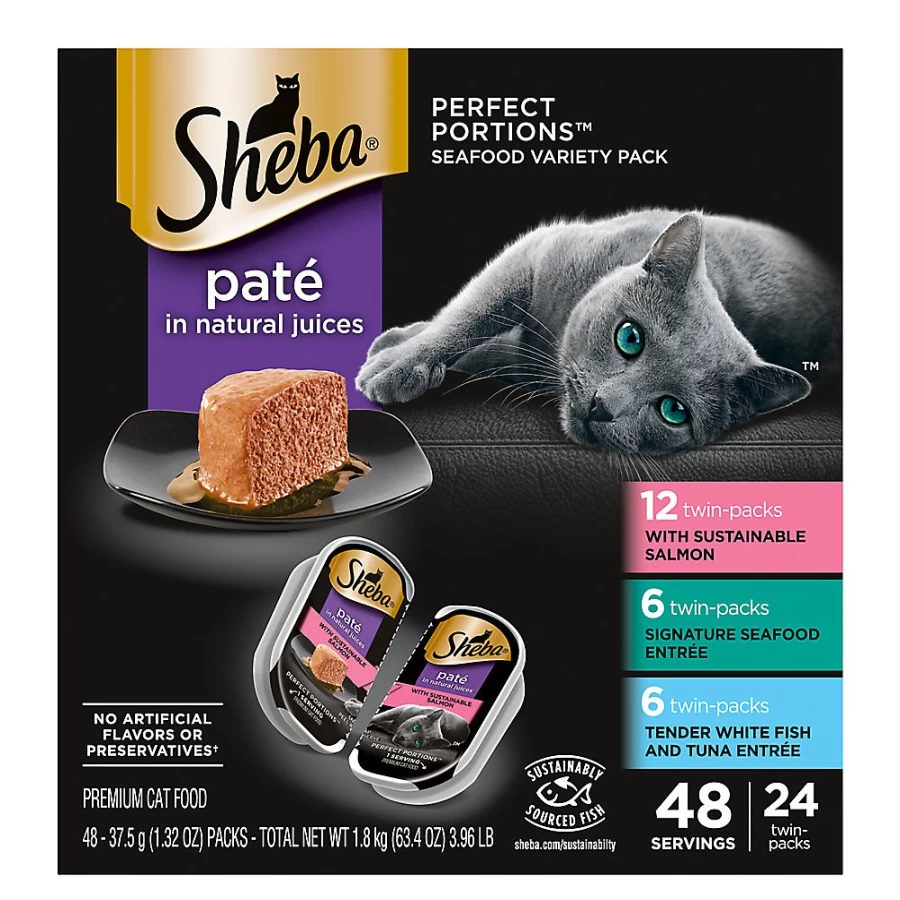 PetSmart Sheba Perfect Portions Adult Wet Cat Food Pate - 24 Count, Tender & Delicious Multipack for Feline Nutrition