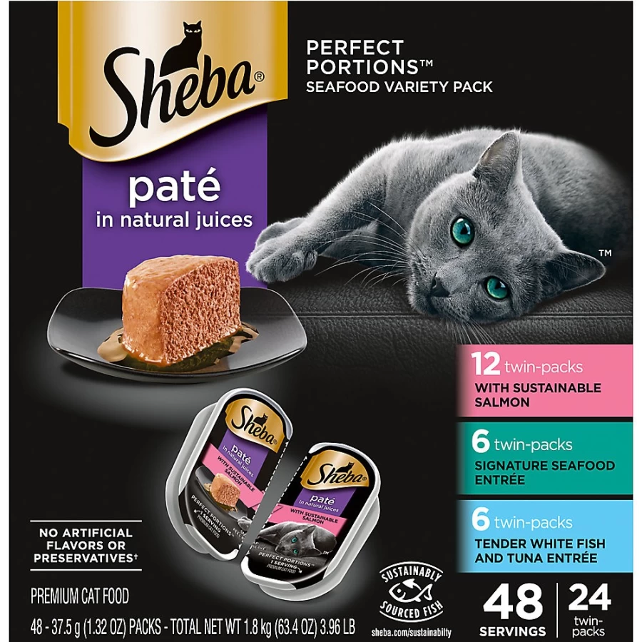 PetSmart Sheba Perfect Portions Adult Wet Cat Food Pate - 24 Count, Tender & Delicious Multipack for Feline Nutrition