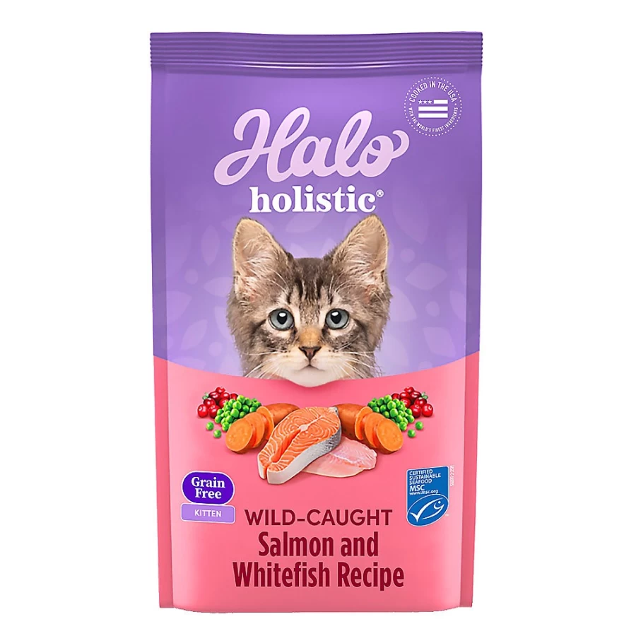 PetSmart HALO DreamCoat Kitten Food - Grain Free Natural Holistic Dry Cat Food with Wild Salmon & Whitefish Recipe for Healthy Skin & Coat
