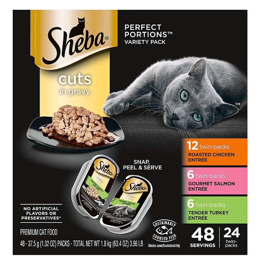 PetSmart Sheba Perfect Portions Adult Wet Cat Food - 24 Count, Tender Cuts in Gravy, Variety Pack, Gourmet Meals for Cats