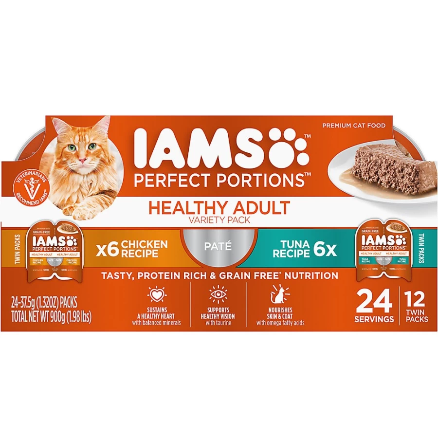 PetSmart IAMS Perfect Portions Adult Wet Cat Food Pate - Variety Pack, 12 Count, Healthy & Balanced Nutrition