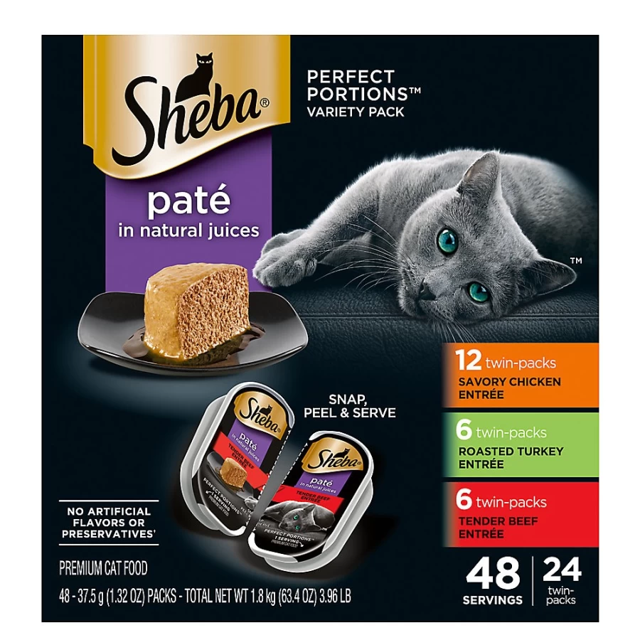 PetSmart Sheba Perfect Portions Adult Wet Cat Food Pate - 24 Count, Tender & Delicious Variety Pack for Feline Nutrition