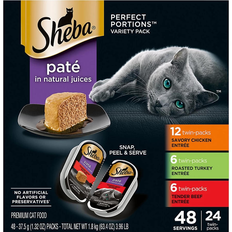 PetSmart Sheba Perfect Portions Adult Wet Cat Food Pate - 24 Count, Tender & Delicious Variety Pack for Feline Nutrition