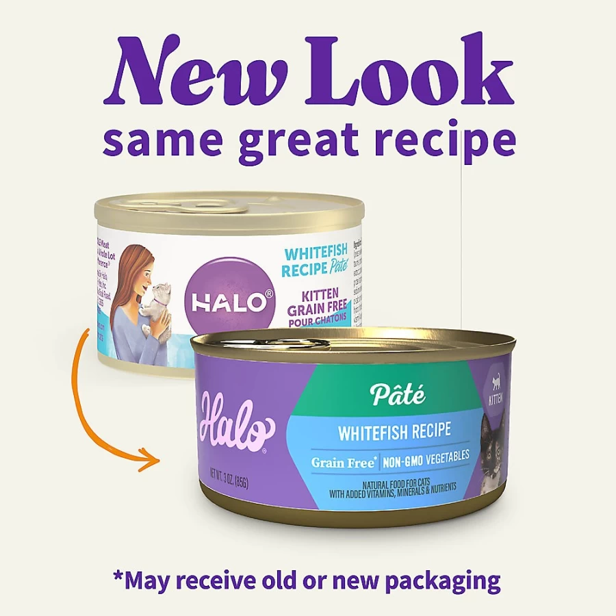 PetSmart HALO Grain-Free Kitten Food - Natural Whitefish Pate Recipe for Healthy Growth